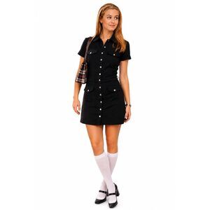Haute Monde Black Utility Shirt Dress Size M Snap Front Military Mini Dress Y2K